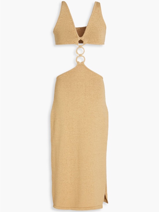 cult gaia Dresses & Skirts - cult gaia Beige Knit Ring-Detail Cutout Midi Dress